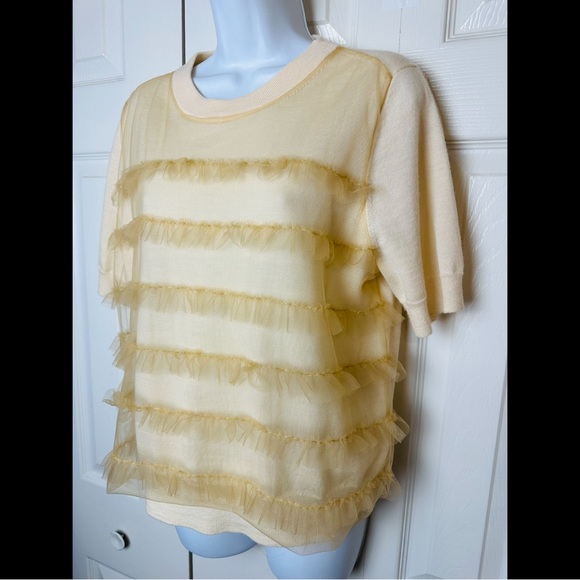 New J.CREW 100% Merino Wool Ruffle Tulle Front Sweater Ivory Cream Knit Workwear - Picture 3 of 12